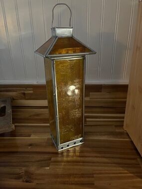 Source Unknown Amber Glass and Silver Metal Lantern Accent